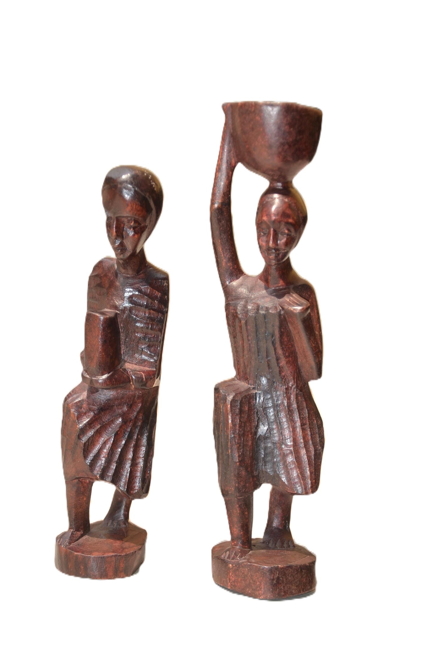 Rwandan King’s Servants Statues – Hand-Carved Wooden Figurines