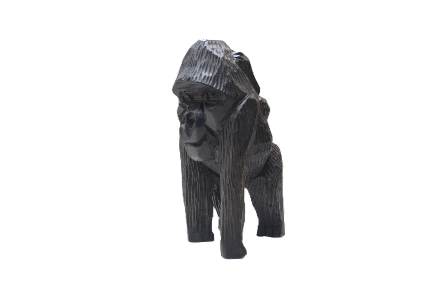 Hand Carved Wood Gorilla Carrying Baby, Mother and Infant Back Ride Statue