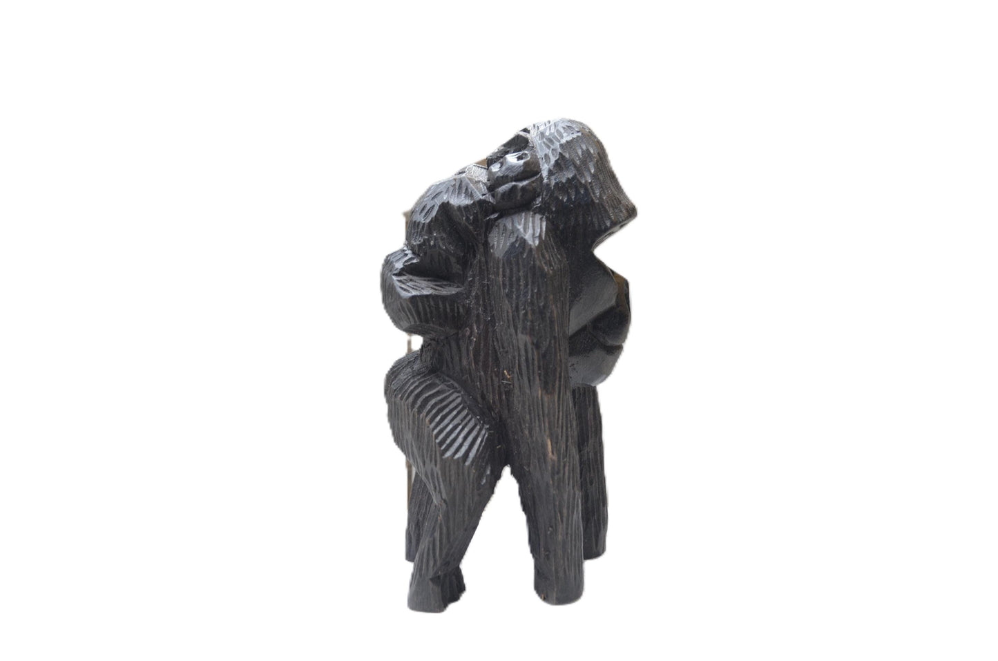 Hand Carved Wood Gorilla Carrying Baby, Mother and Infant Back Ride Statue