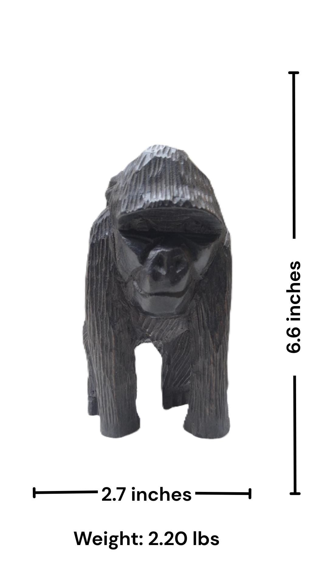 Hand Carved Wood Gorilla Carrying Baby, Mother and Infant Back Ride Statue