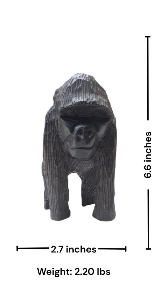 Hand Carved Wood Gorilla Carrying Baby, Mother and Infant Back Ride Statue