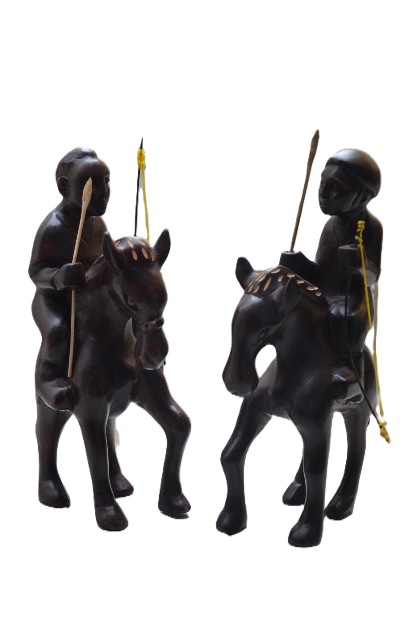 Hand-Carved War Fighting Horse Statues – African Decor Pair