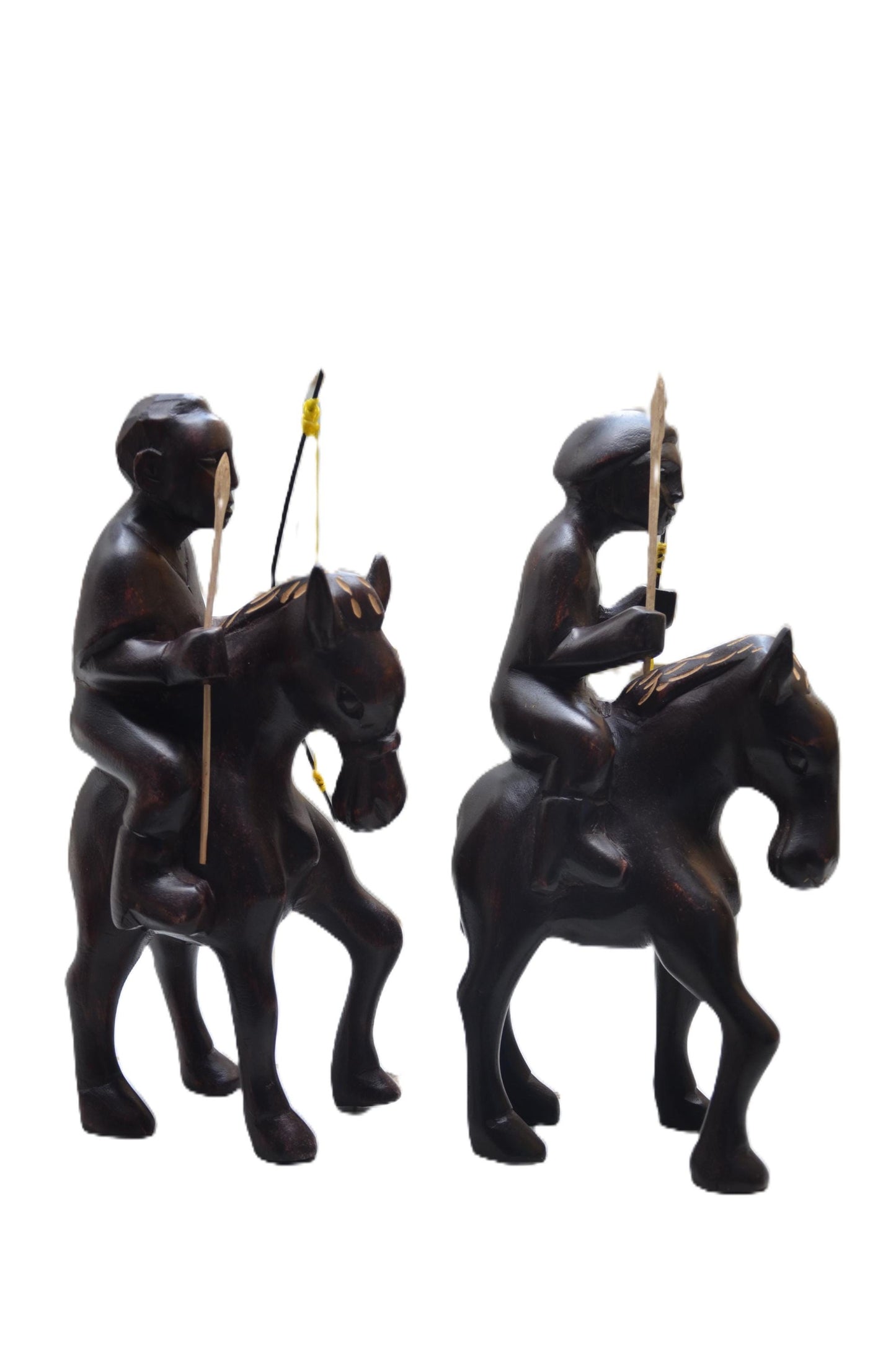 Hand-Carved War Fighting Horse Statues – African Decor Pair