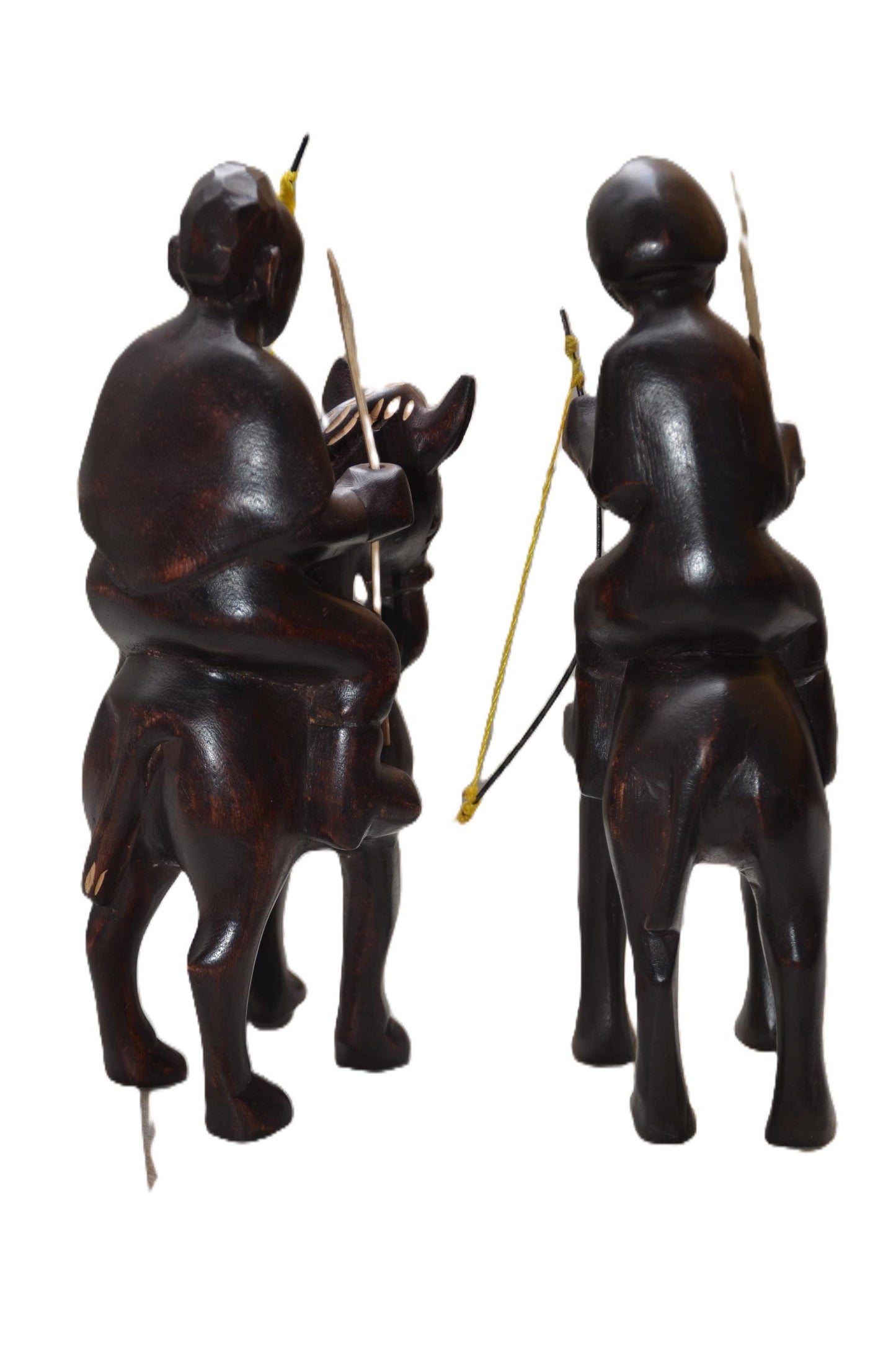 Hand-Carved War Fighting Horse Statues – African Decor Pair