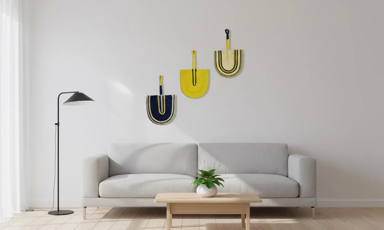 Woven Sisal Hand Fan Wall Hanging – African Decorative Fan (Set of 3)