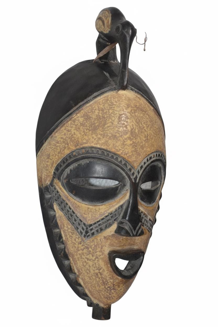 African Wall Decor Fang Ngil Mask, Hand Carved Gabon Tribal Art, Modern Housewarming