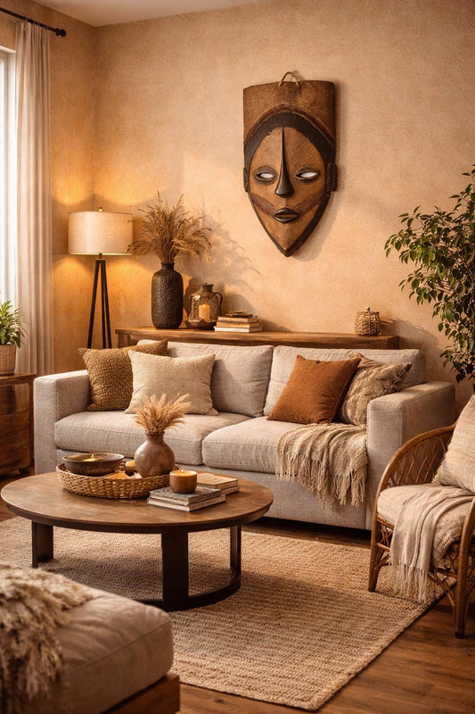 African Balega Lega Mask Tribal Wall Decor Hand Carved Art Modern Housewarming Gift