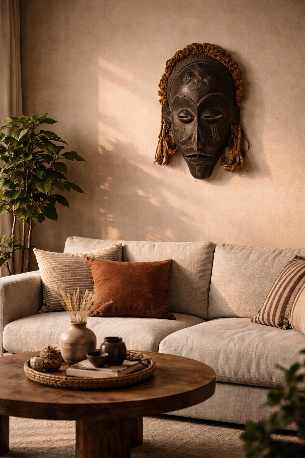 African Chokwe Mwana Pwo Mask Hand Carved Tribal Ancestor Wall Decor Housewarming Gift