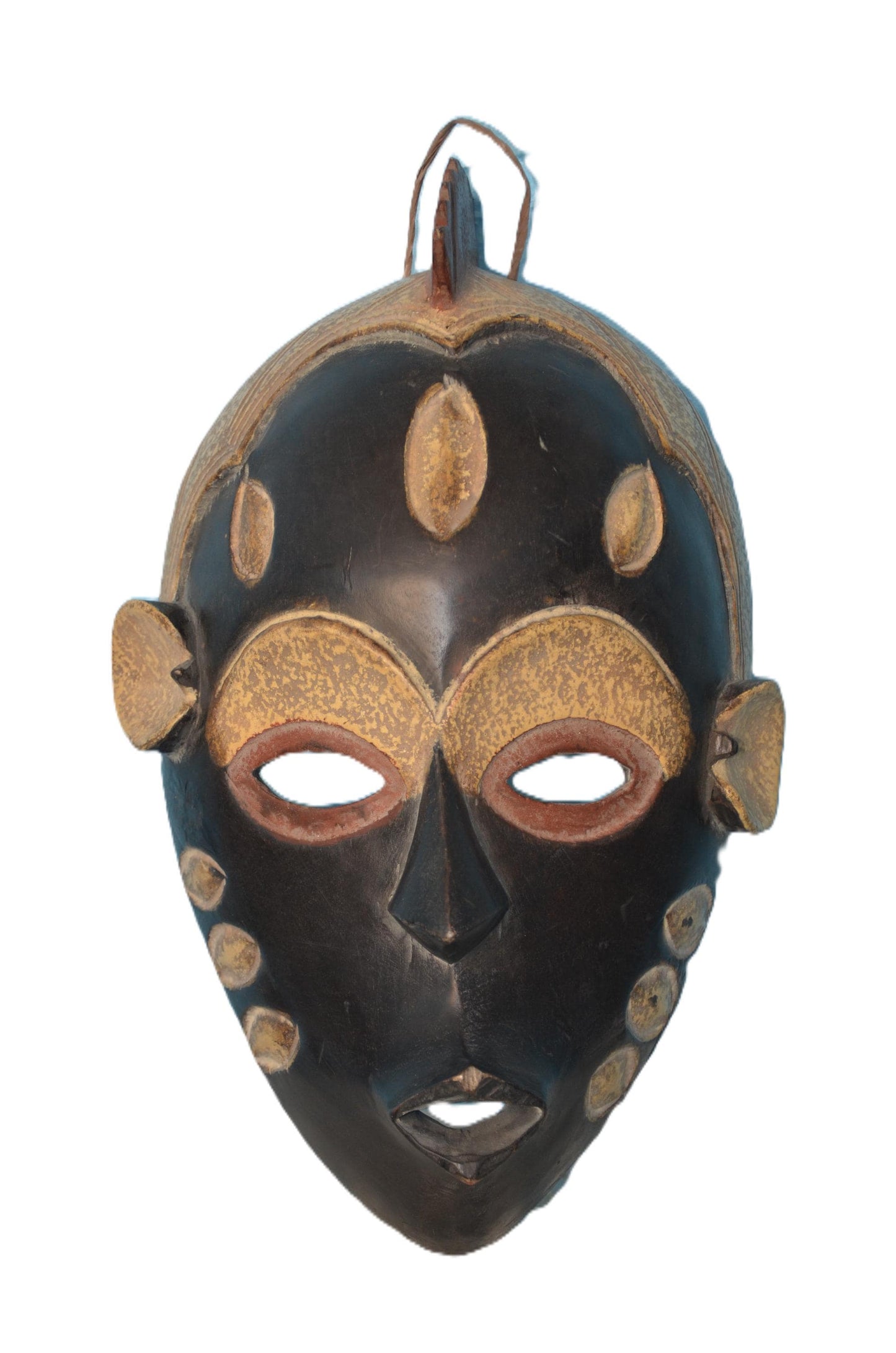 African Pende Mbuya Mask Tribal Wall Decor Hand Carved Wood Housewarming Gift