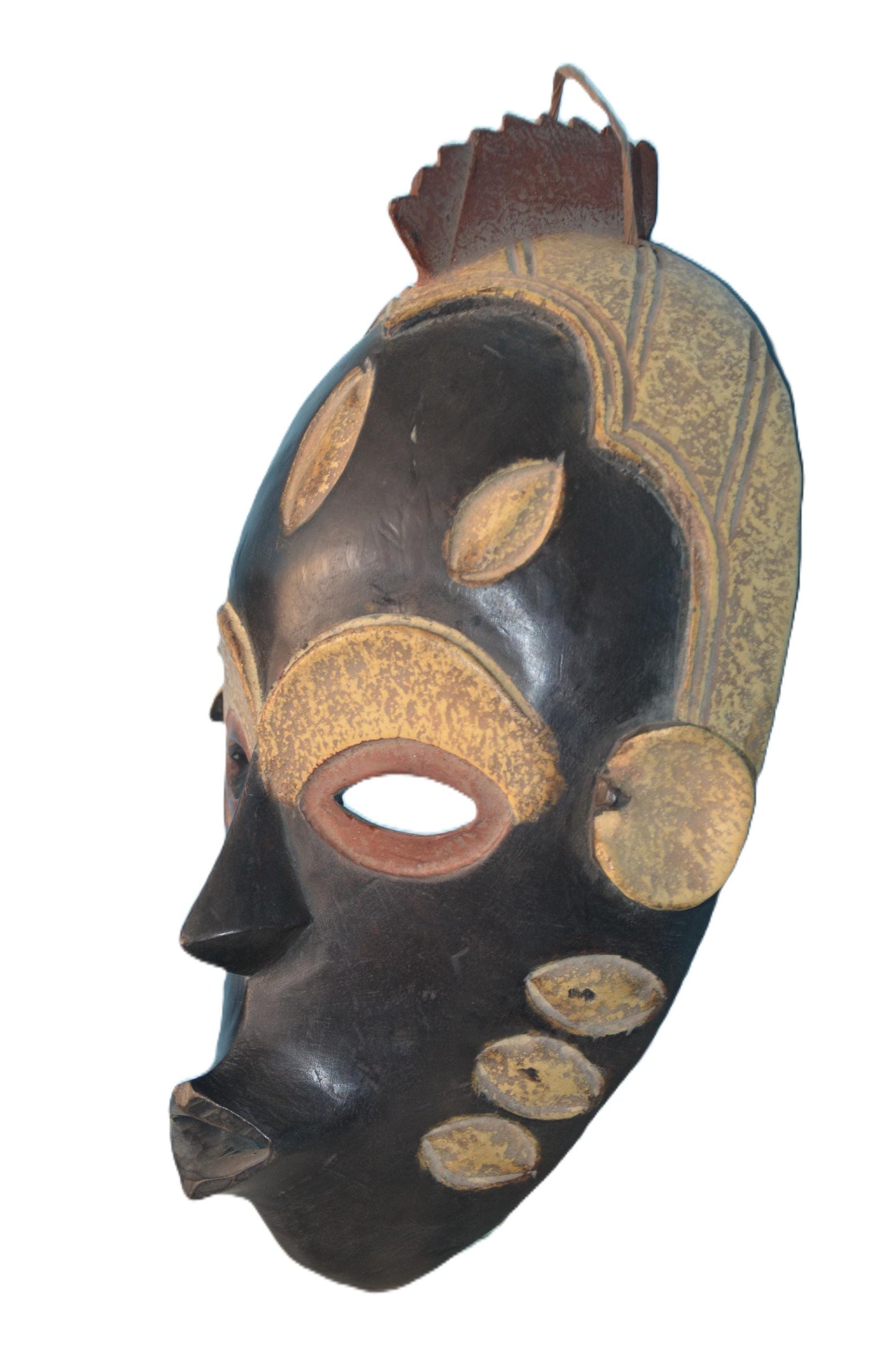 African Pende Mbuya Mask Tribal Wall Decor Hand Carved Wood Housewarming Gift