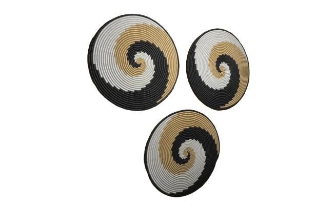 Set of 3 Handwoven Sisal Raffia Wall Baskets, Boho African Farmhouse Decor