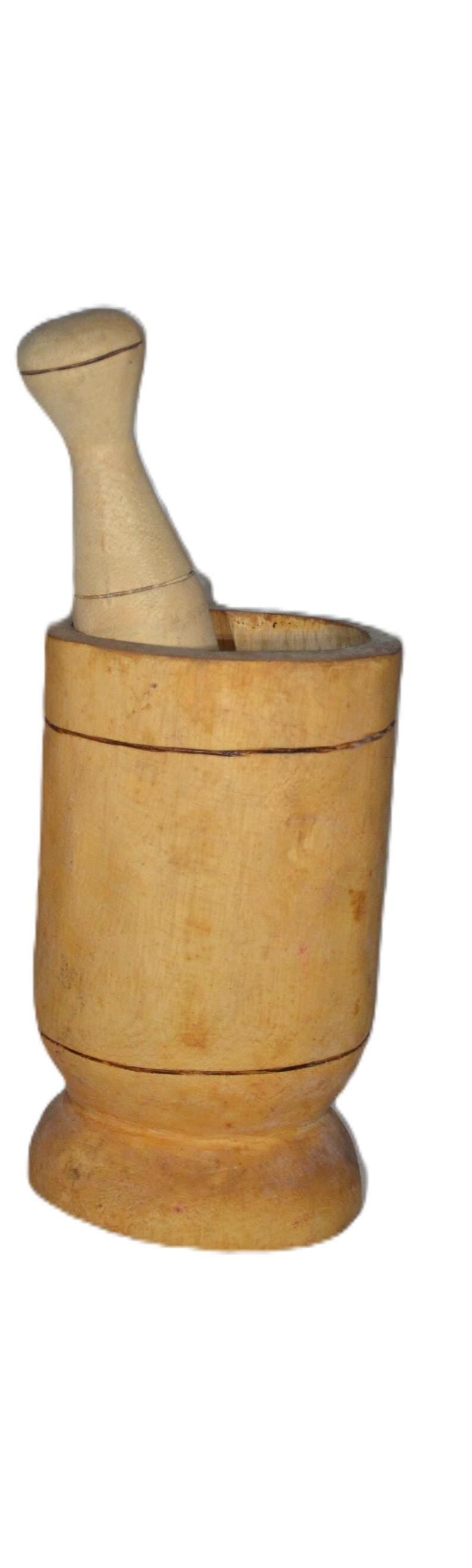 Hand-Turned Wooden Mortar and Pestle, Rustic Spice Grinder, Natural Kitchen Decor