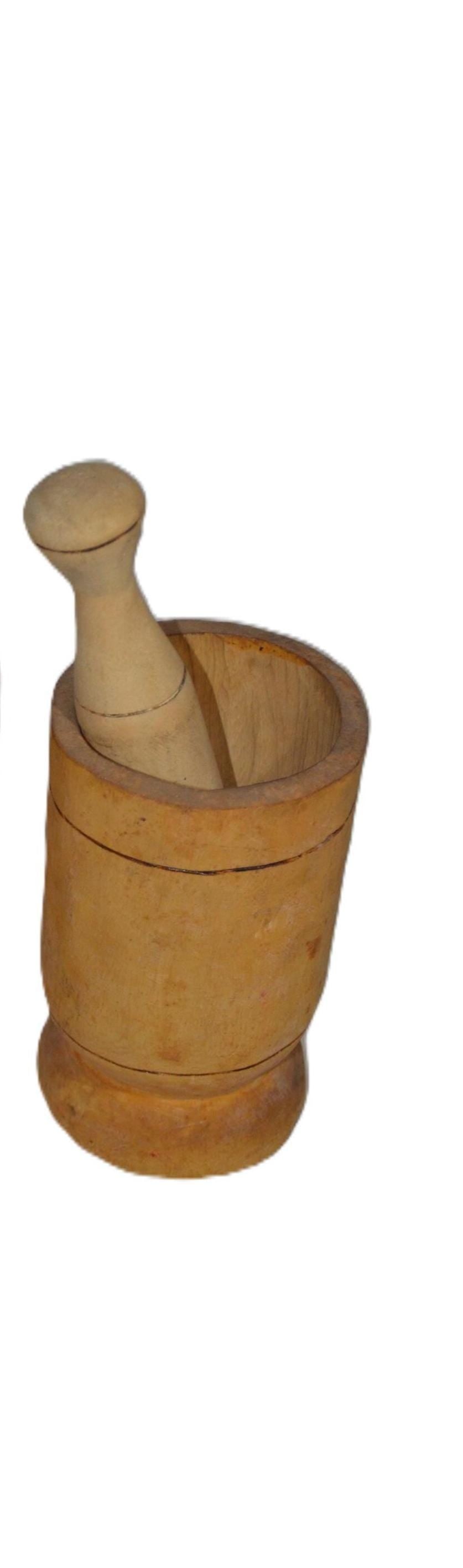 Hand-Turned Wooden Mortar and Pestle, Rustic Spice Grinder, Natural Kitchen Decor