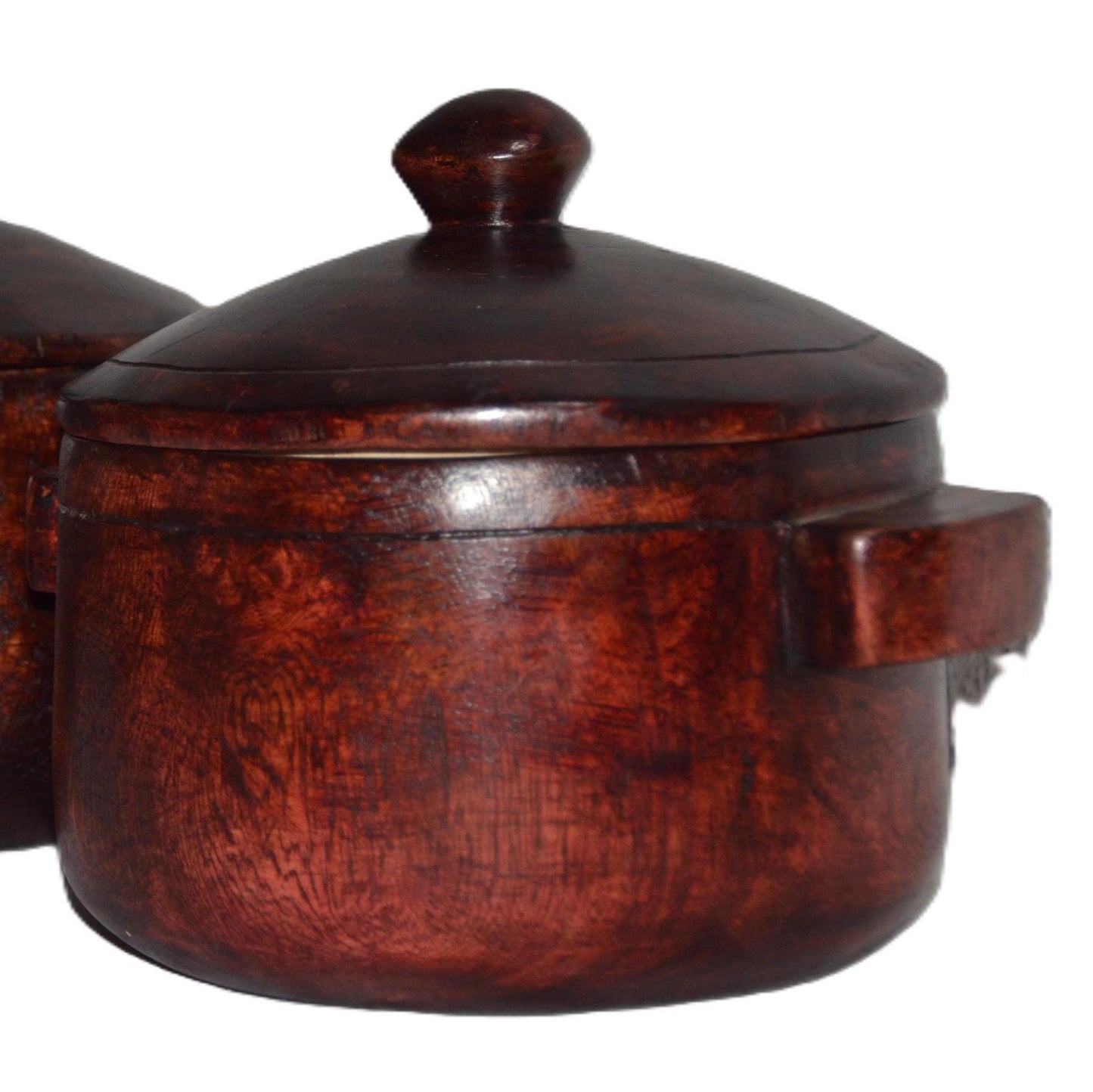 Hand Carved Rwandan Wooden Bowl with Lid, Dark Mahogany Spice Jar