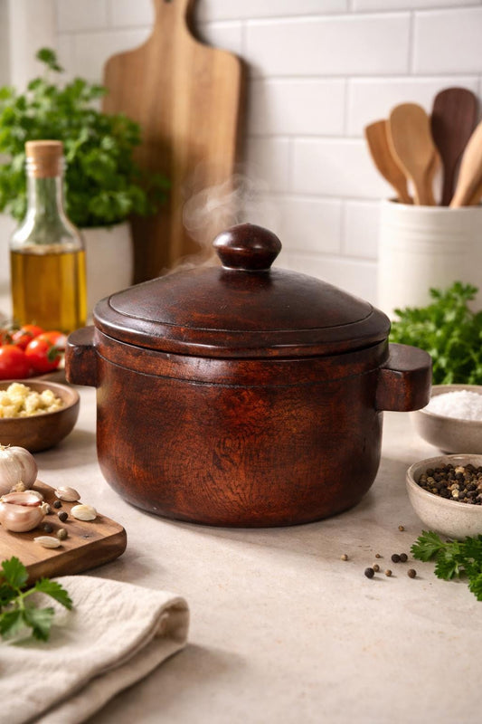 Hand Carved Rwandan Wooden Bowl with Lid, Dark Mahogany Spice Jar