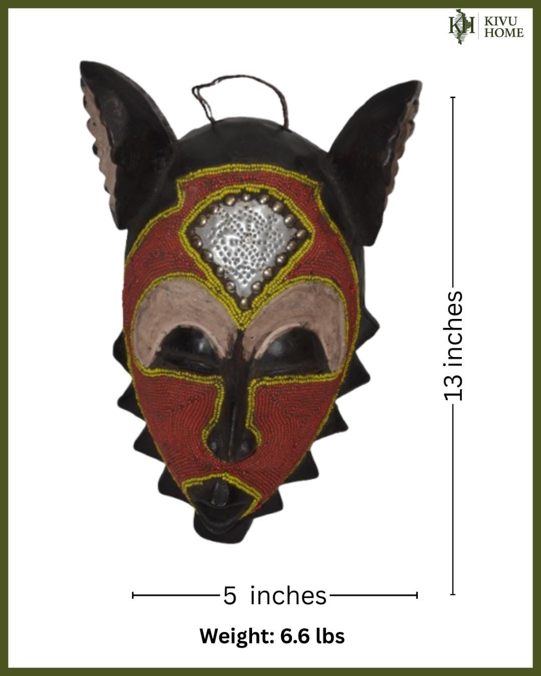 African Kumu Beaded Mask, Tribal Wall Decor, Hand-Carved Congo Wood Art, Modern Housewarming Gift