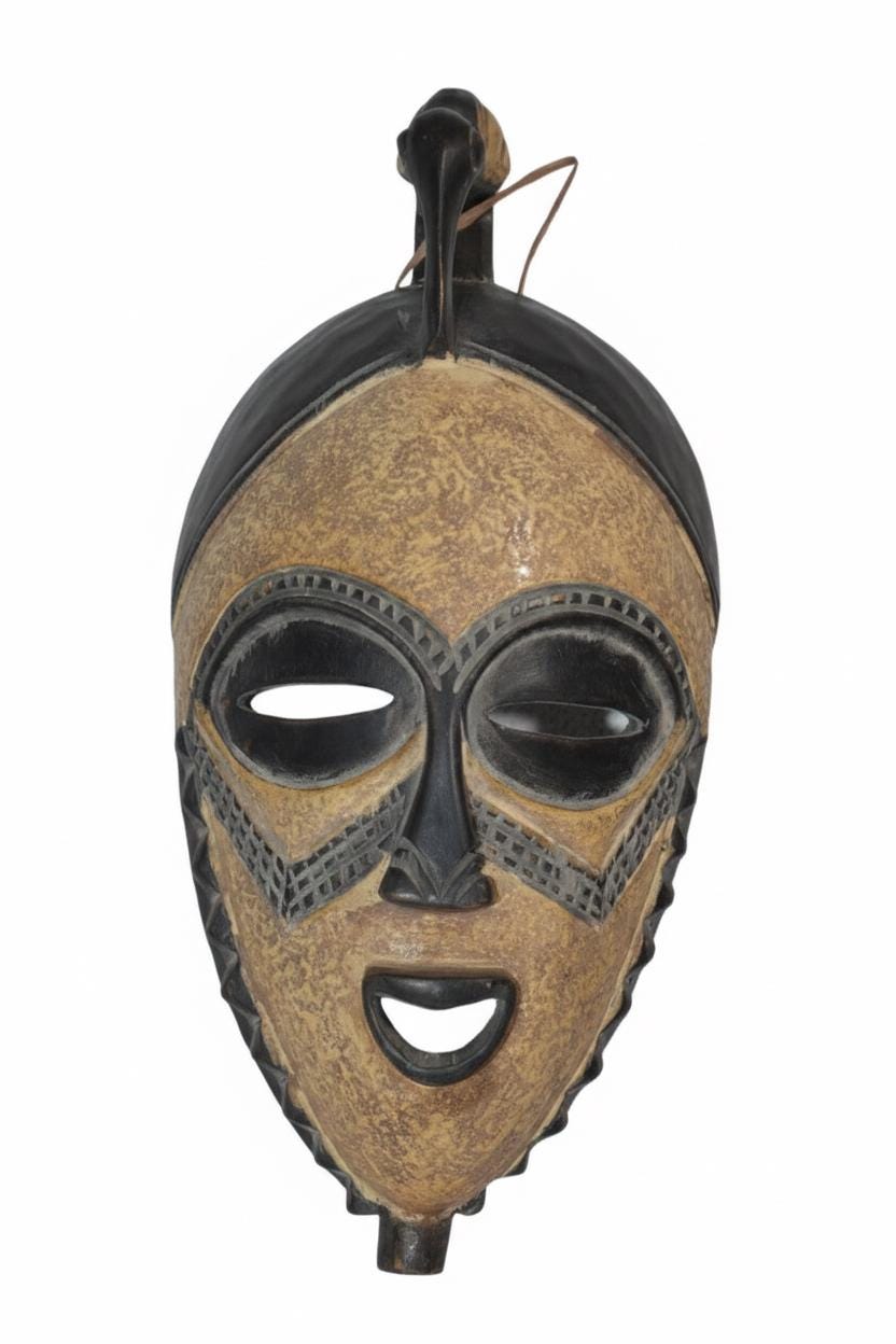 African Wall Decor Fang Ngil Mask, Hand Carved Gabon Tribal Art, Modern Housewarming