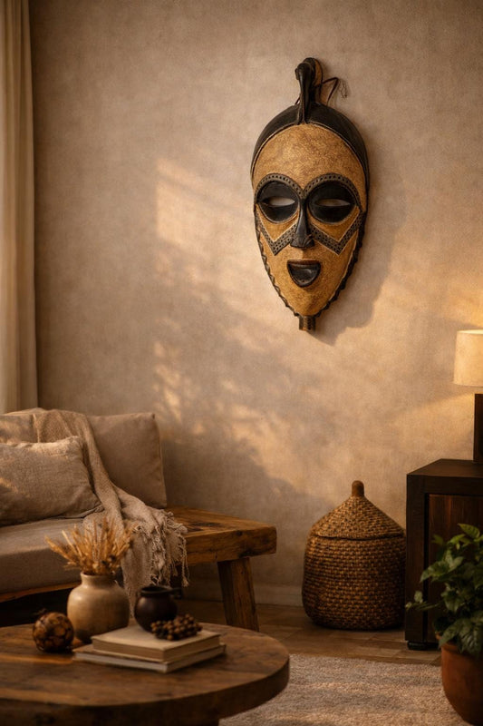 African Wall Decor Fang Ngil Mask, Hand Carved Gabon Tribal Art, Modern Housewarming
