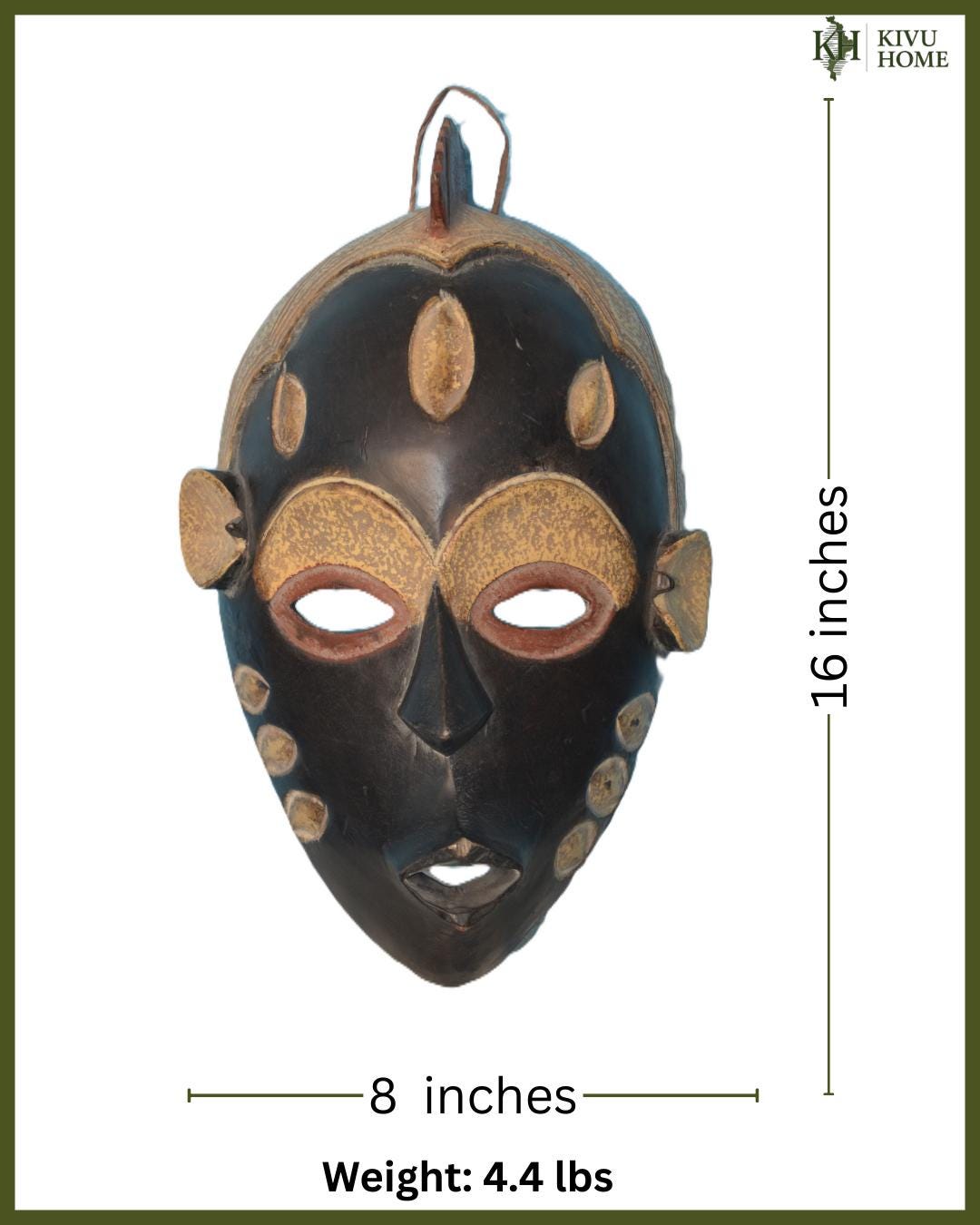 African Pende Mbuya Mask Tribal Wall Decor Hand Carved Wood Housewarming Gift