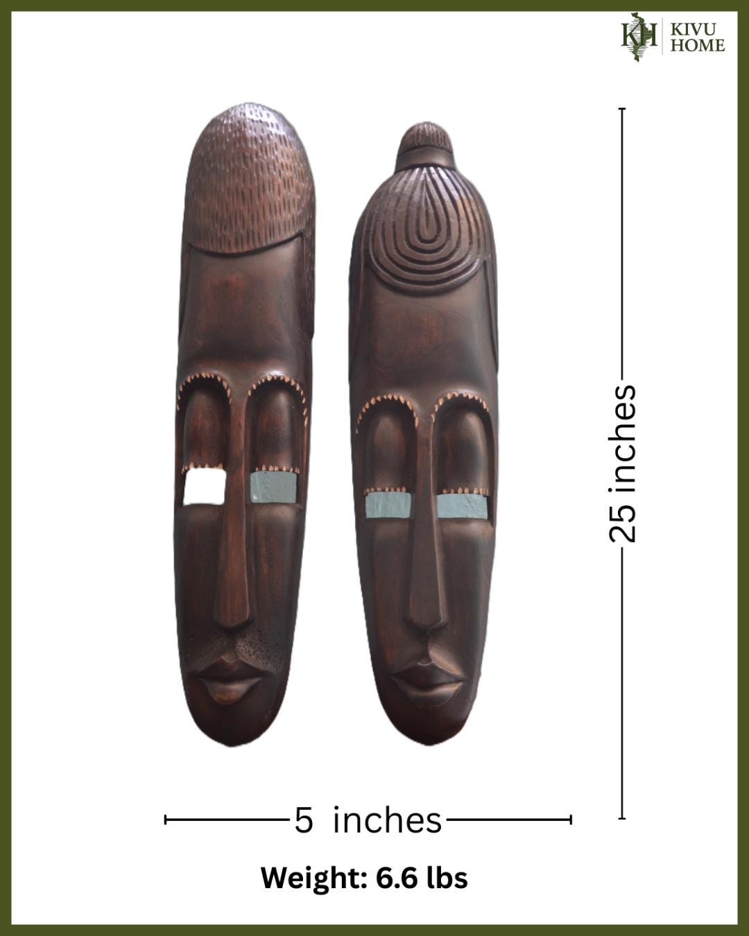 Rwandan King and Queen Tribal Masks, Hand-Carved Wood Wall Art Set, Housewarming Gift