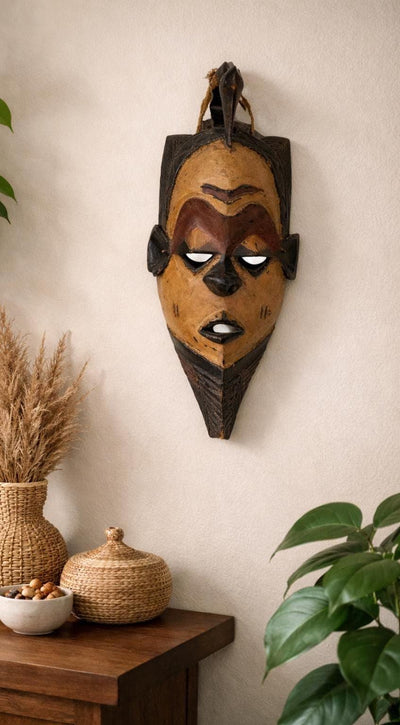 African Bakongo Mask Tribal Wall Decor Hand Carved Wood Housewarming Art Gift
