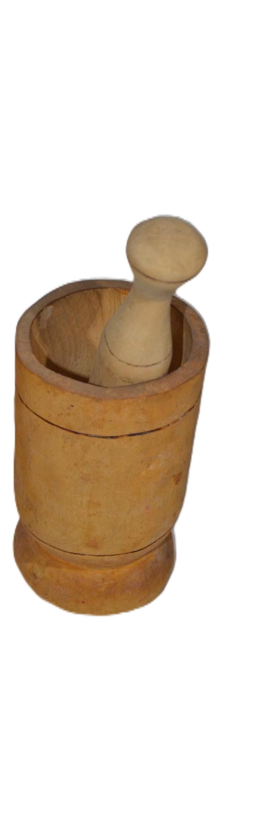 Hand-Turned Wooden Mortar and Pestle, Rustic Spice Grinder, Natural Kitchen Decor