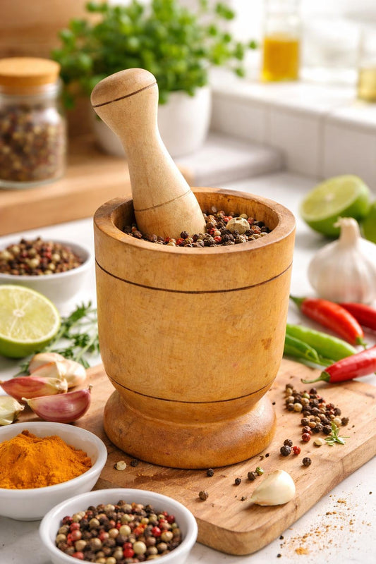 Hand-Turned Wooden Mortar and Pestle, Rustic Spice Grinder, Natural Kitchen Decor