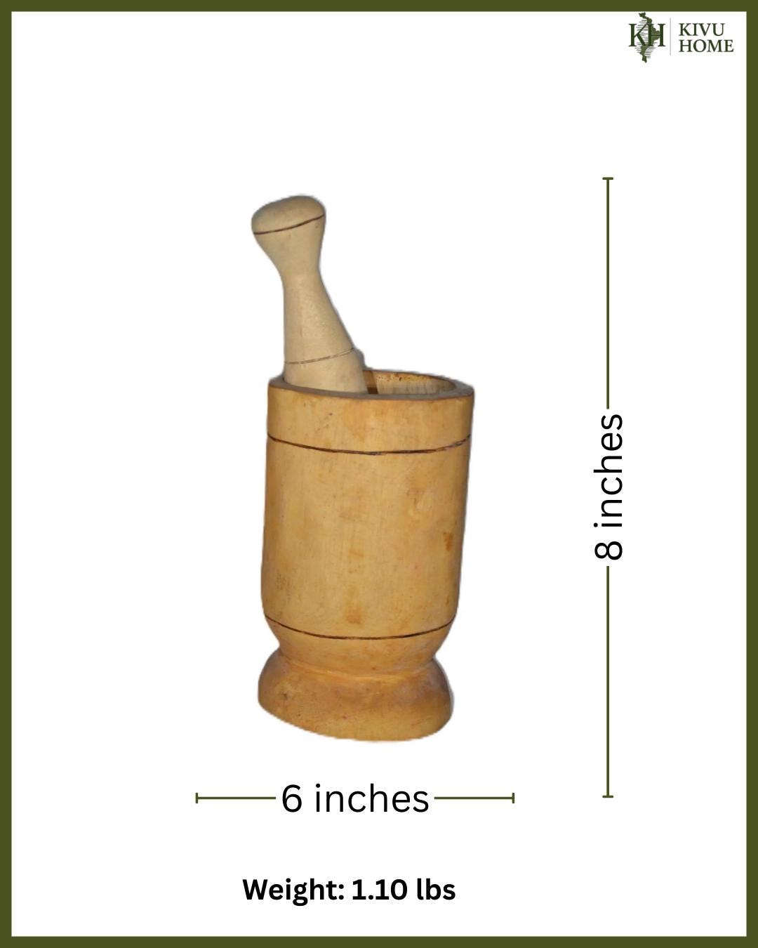 Hand-Turned Wooden Mortar and Pestle, Rustic Spice Grinder, Natural Kitchen Decor
