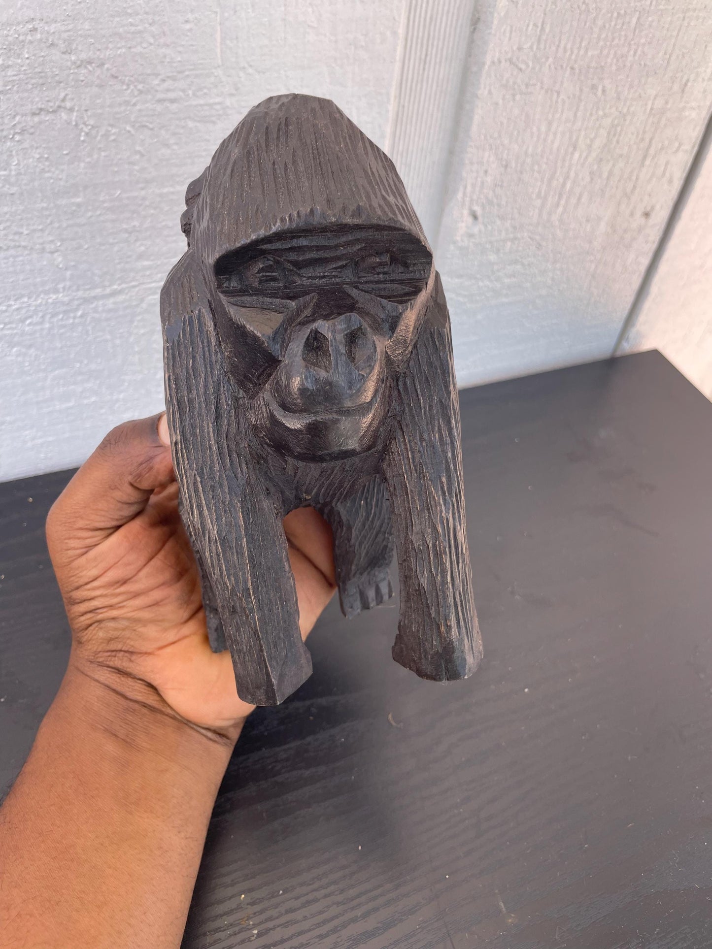 Hand Carved Wood Gorilla Carrying Baby, Mother and Infant Back Ride Statue