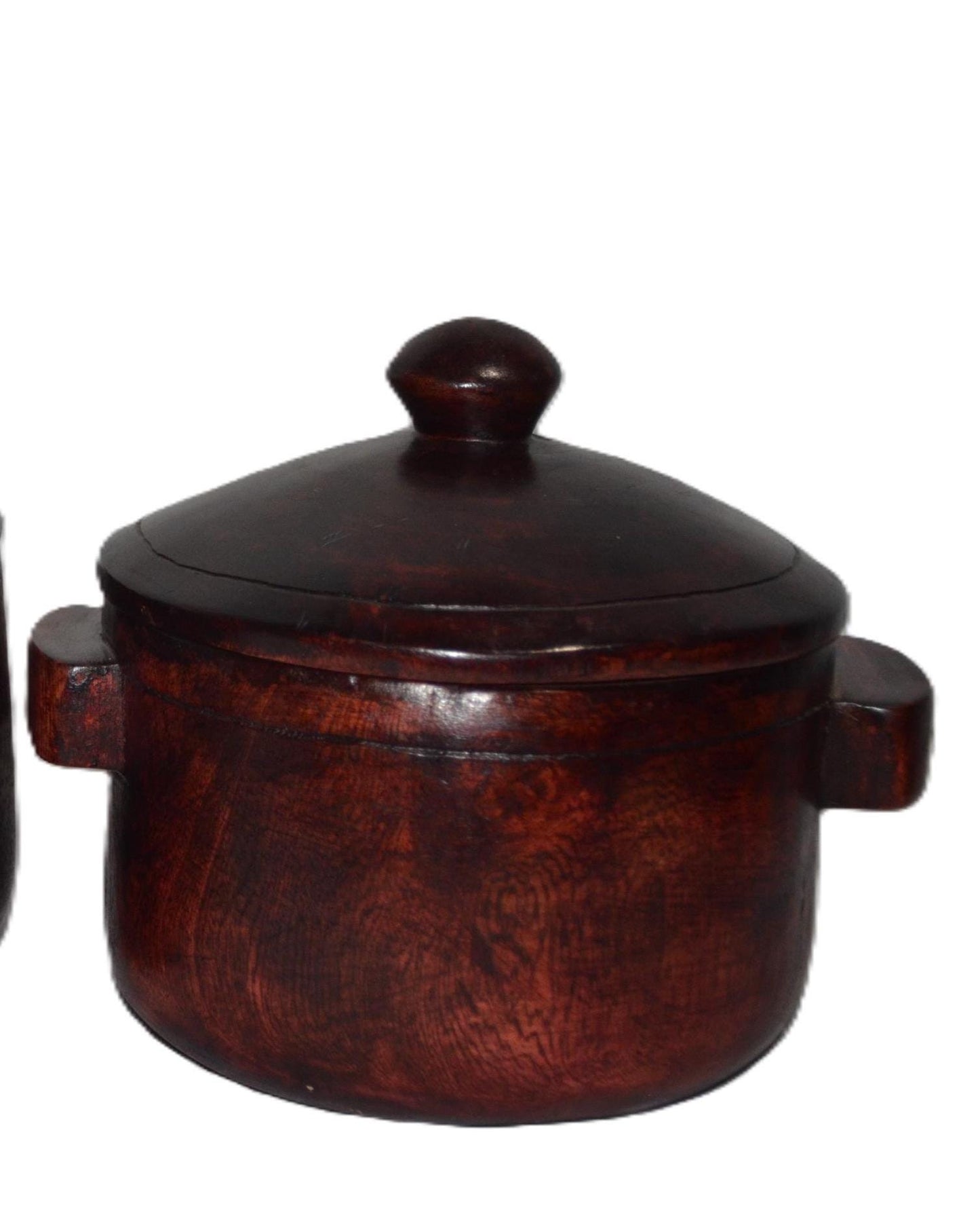 Hand Carved Rwandan Wooden Bowl with Lid, Dark Mahogany Spice Jar