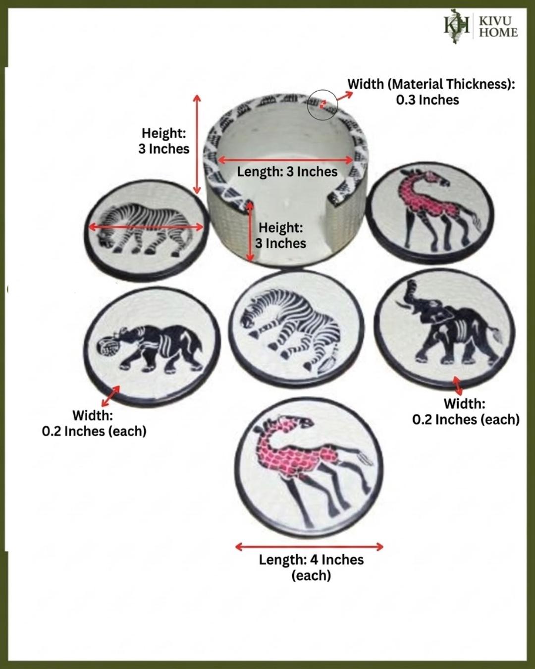 Hand Carved Soapstone Elephant Figurines & Coaster Set – Kenyan Tribal Art Decor