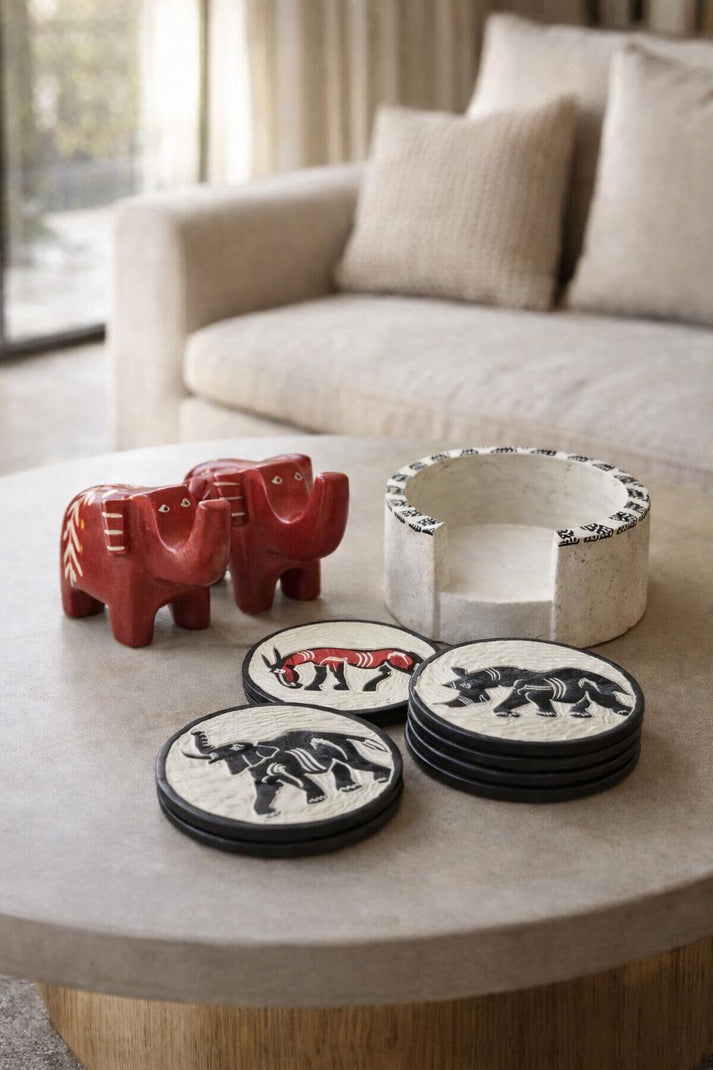 Soapstone animals and coasters