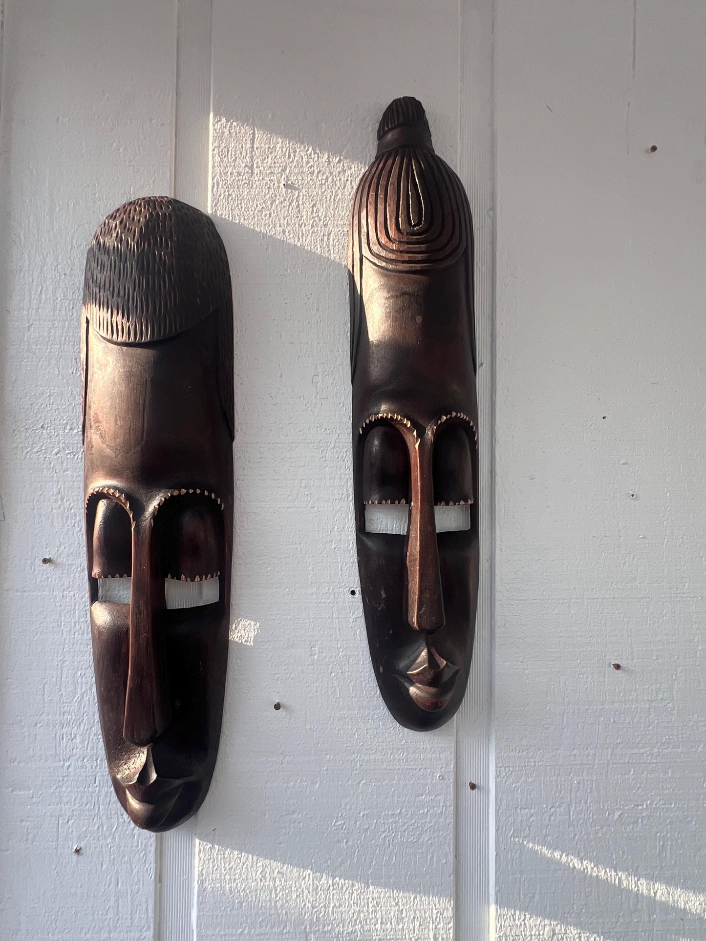 Rwandan King and Queen Tribal Masks, Hand-Carved Wood Wall Art Set, Housewarming Gift