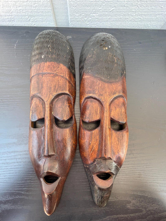 Basinga King Queen Masks, African Tribal Wall Decor, Congo Art Set