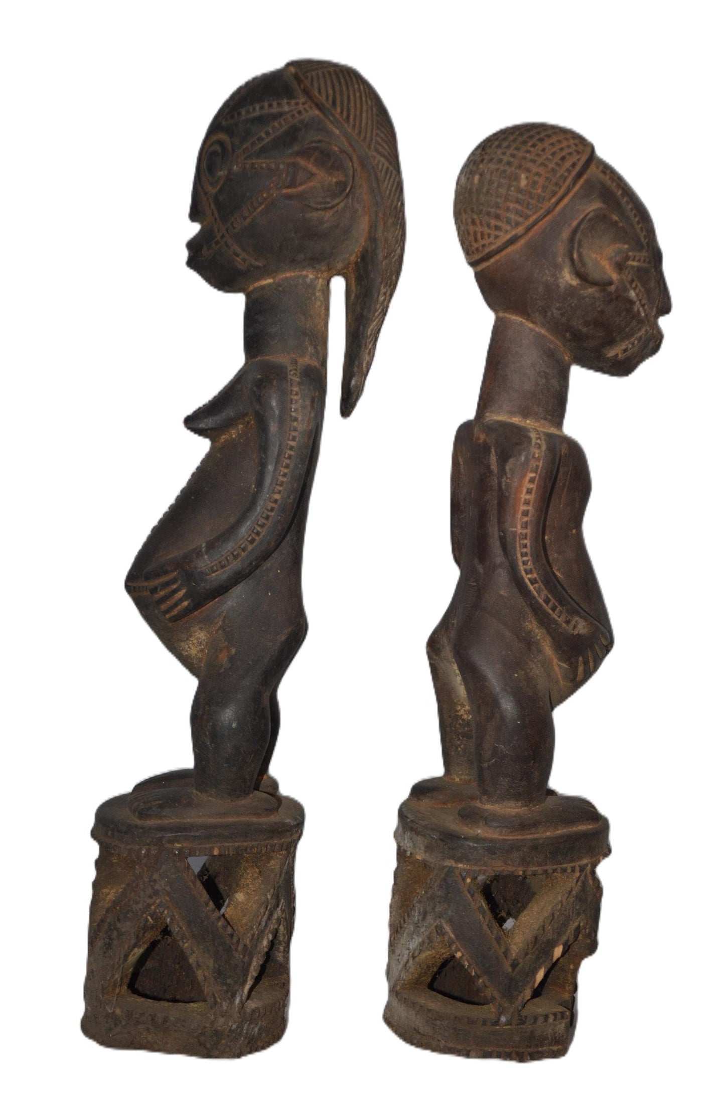Authentic Buyu Couple Statue – African Ancestor Art – Hand-Carved Congo Wood