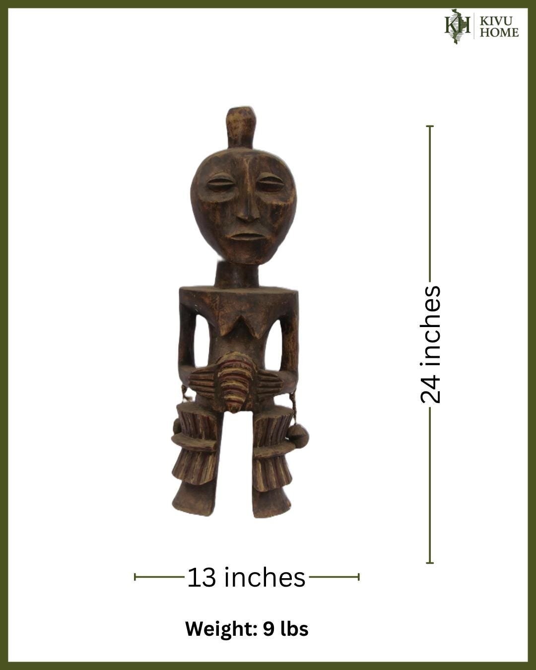 Lega Janus Statue – Two-Faced African Wood Sculpture – Congo Bwami Society Art