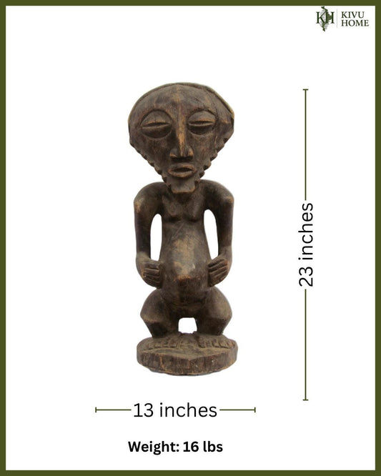 Antique Bembe Female Figure – Congo Tribal Wood Statue – African Ancestor Art