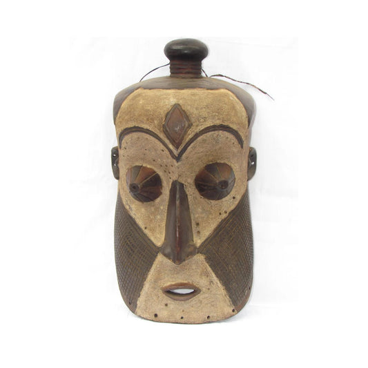 Vintage Bakongo Mask – Hand-Carved Wood Wall Hanging – Congo Tribal Art Decor