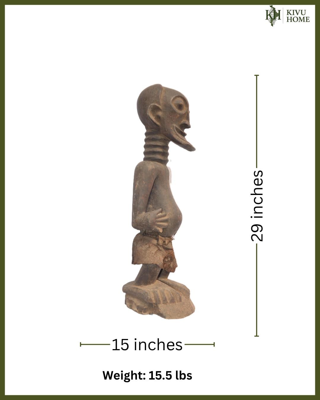 Vintage Songye Statue – 29" Hand-Carved Wood Sculpture – Congo Ancestor Art