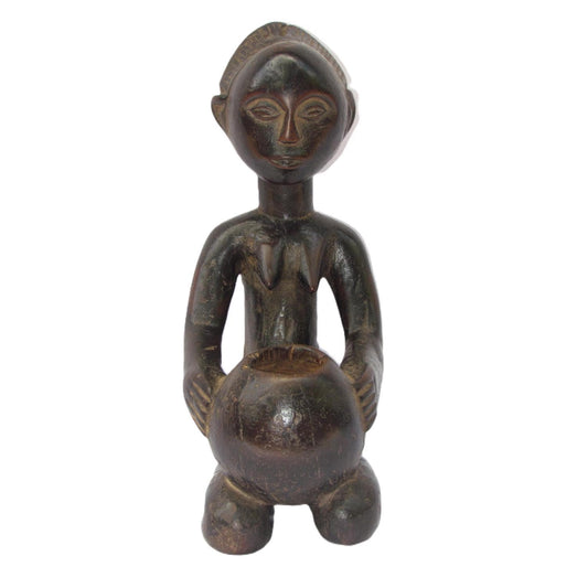 Large Luba Bowl Bearer – 33" Hand-Carved Wood Statue – Congo Ancestor Figure Art