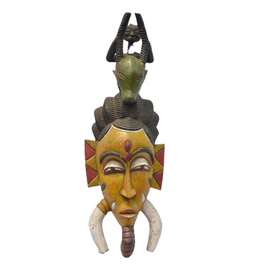 Large Luba Mask – 30" Hand-Painted Wood Tribal Wall Decor – Congo African Art