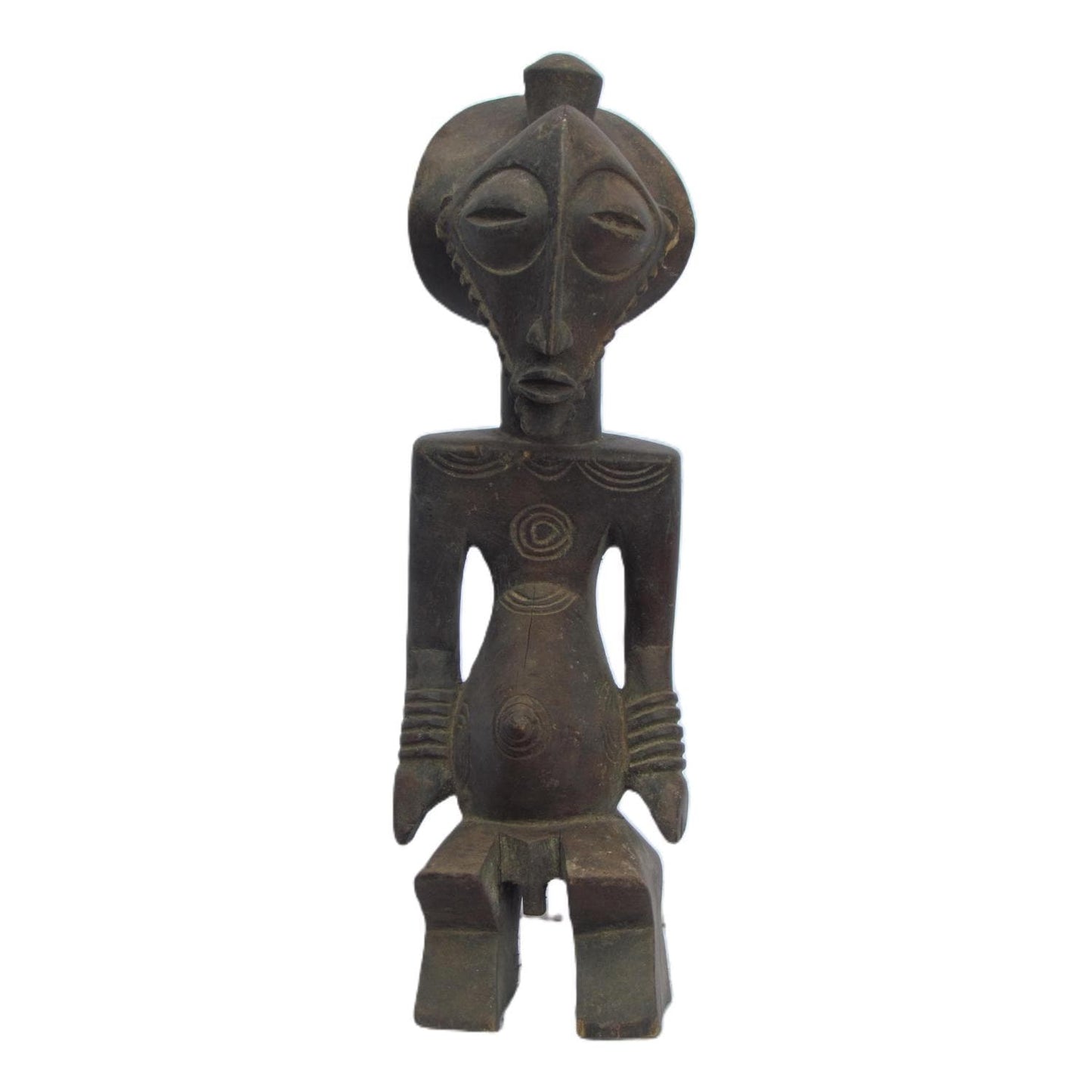 Antique Buyu Male Statue – Rare Basumba Tribal Wood Carving – Congo African Art