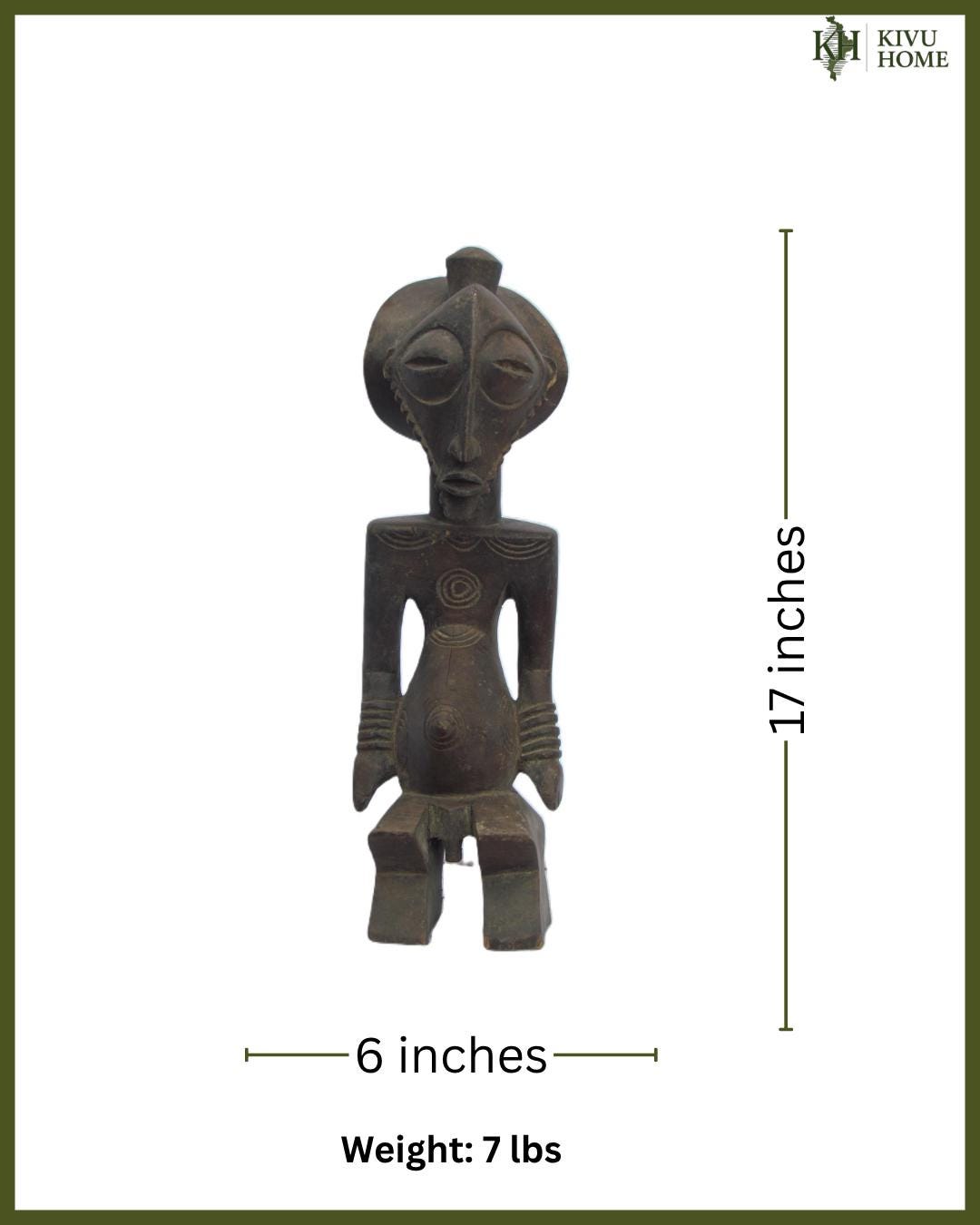 Antique Buyu Male Statue – Rare Basumba Tribal Wood Carving – Congo African Art