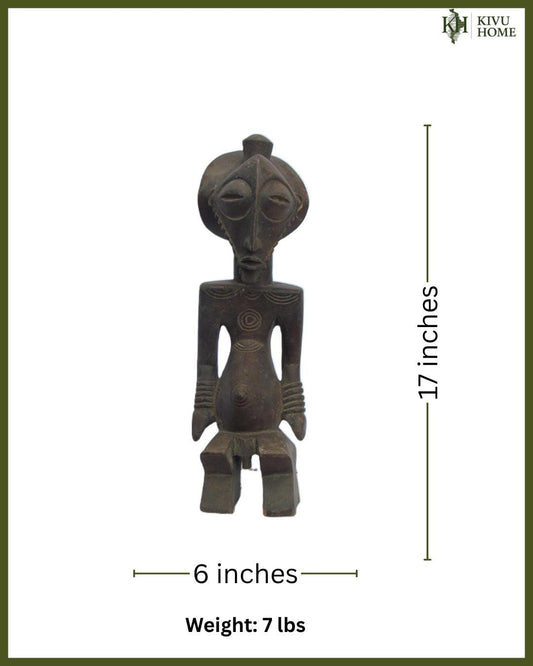 Antique Buyu Male Statue – Rare Basumba Tribal Wood Carving – Congo African Art
