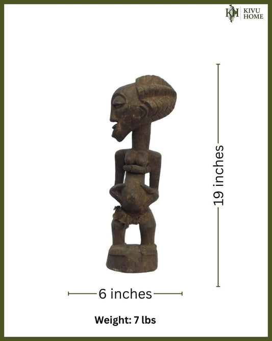 Vintage Female Songye Statue – Kongolo Congo Wood Sculpture – African Ritual Art