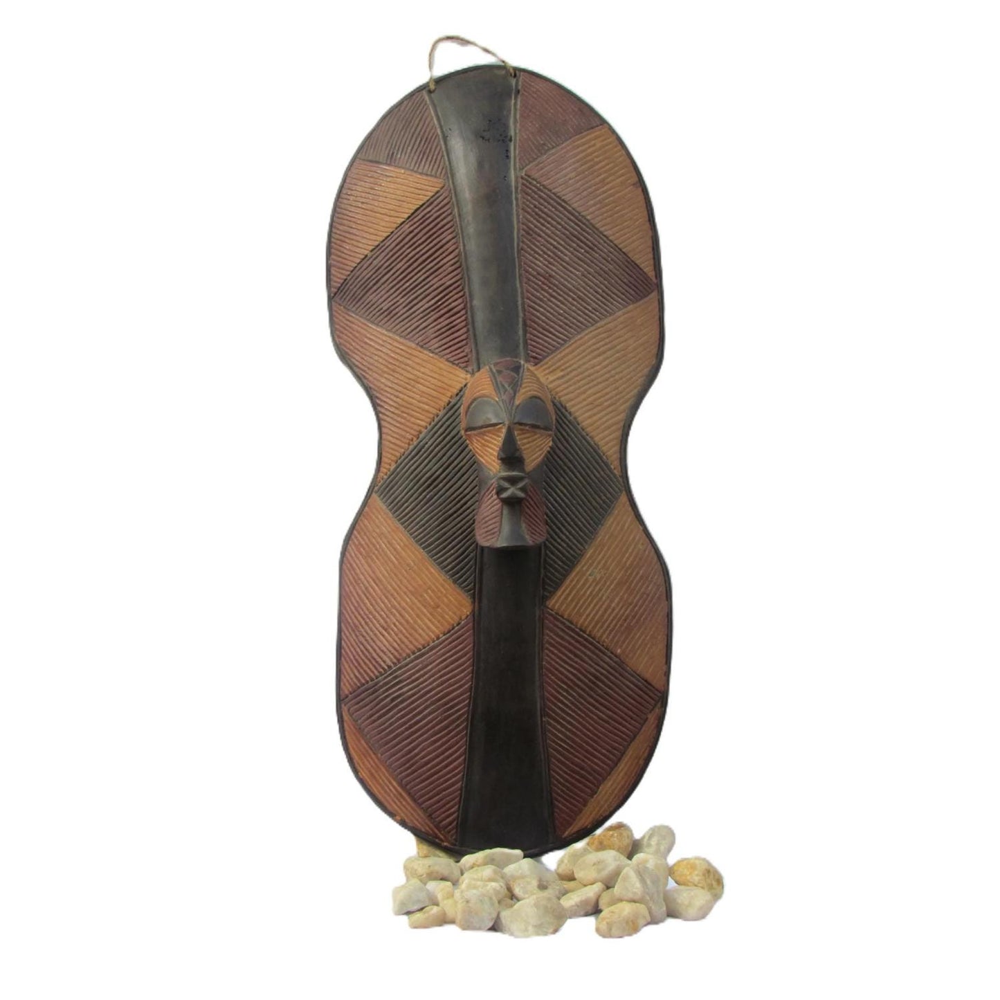 Large Songye Tribal Shield – 34" Hand-Carved Wood Wall Art – Congo Warrior Decor