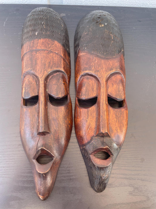 Basinga King Queen Masks, African Tribal Wall Decor, Congo Art Set