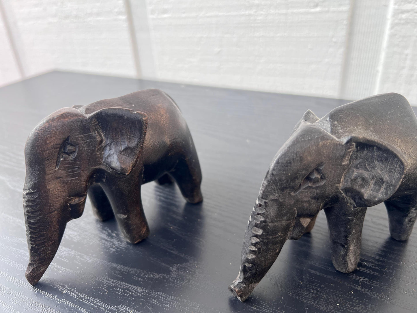 Set of 4 Hand Carved Wooden Elephant Figurines for Lucky Home Decor and Gifts