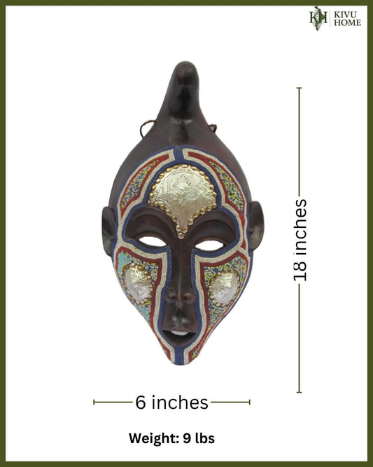 Kumu Mask – Geometrically Abstract Wood Wall Art – Kisangani Congo Tribal Art