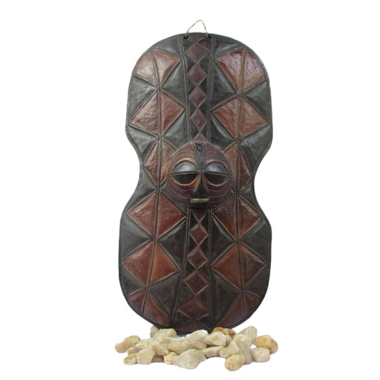 Large Luba Mask Shield – 36" Hand-Carved Wood Wall Art – Congo Tribal Decor